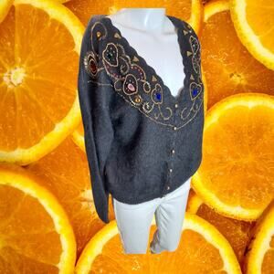 Spice of‎ Life Silk Angora Wool Blend Embellished Cardigan Sweater Size M
